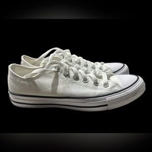 Converse custom made white with black stripe. Mens 6.5, women’s 8.5